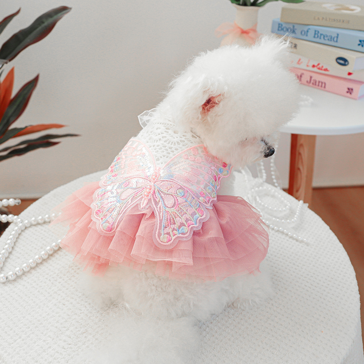 Vestido de gasa de Hada y mariposa, ropa para mascotas, perro, gato, verano, rosa, alas tridimensionales, vestido de princesa