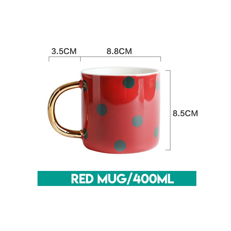Tasse à café cuillère fourchette couteau | Vaisselle en céramique nordique, bol de vaisselle plaqué or ensembles de plats et d'assiettes, décorations de noël pour la maison: Red Mug 400ML
