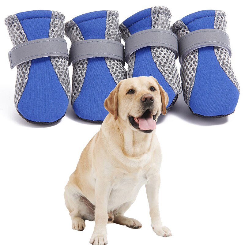 4Pcs Dog Shoes Anti-slip wet Boots Winter and Autumn Paw Protector Reflective Straps Dog Chihuahua Teddy Net Shoes