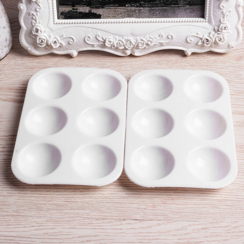 12Pcs Paint Palettes White 6 Well Rectangular Watercolor Palette Painting Tray G6DD