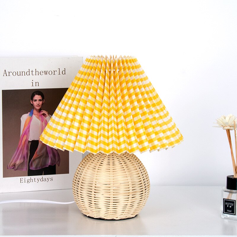 Europese moderne geplooide vouw led tafellampen slaapkamer bureaulamp hout rotan staande lamp studeerkamer leeshuis decoratie verlichtingsarmaturen: Stijl 2