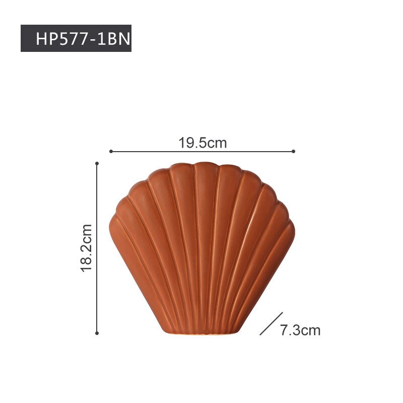 Simple morden home decoration ceramic vase shell artist decorative artist idea for wedding birthday event: 18.2x19.5x7.3cmBrown