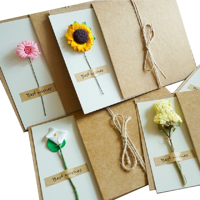 1Pack 17*12cm Kraft leer getrocknete blumen Geburtstag Karte für Weihnachten hochzeit einladung karte grußkarten mit sonnenblume Rose