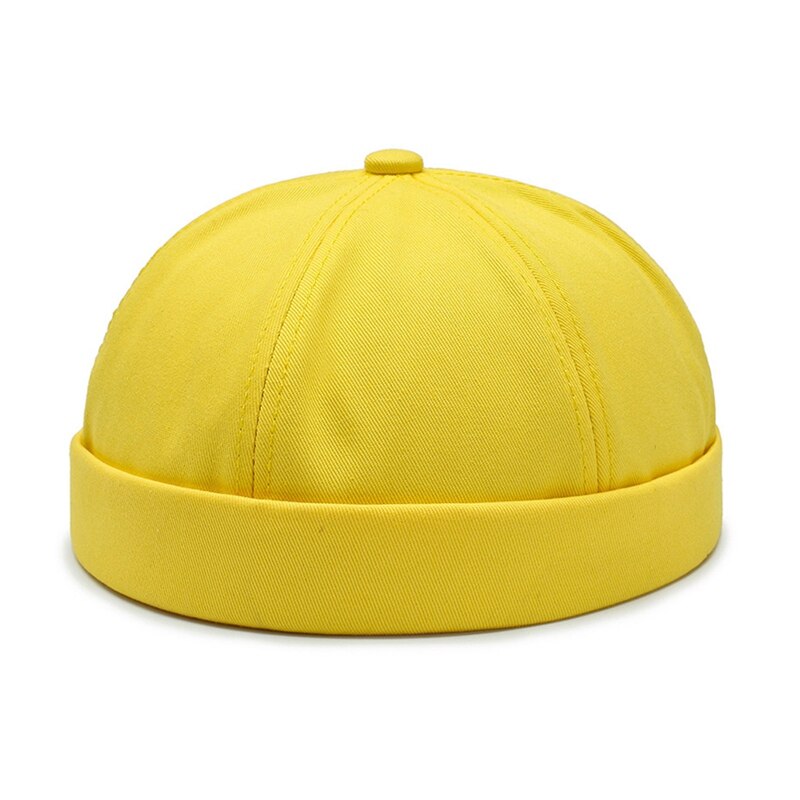 Hot! Beanie Men Women Retro Brimless Portable Adjustable Hip Hop Hat Skull Cap Solid Color Wonderful Gift: Lemon