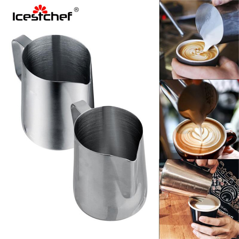 Icestchef 150/350/600ml skummende kande pull blomsterkop rustfrit stål kaffe mælk skum krus mælk skum kande thermo latte art