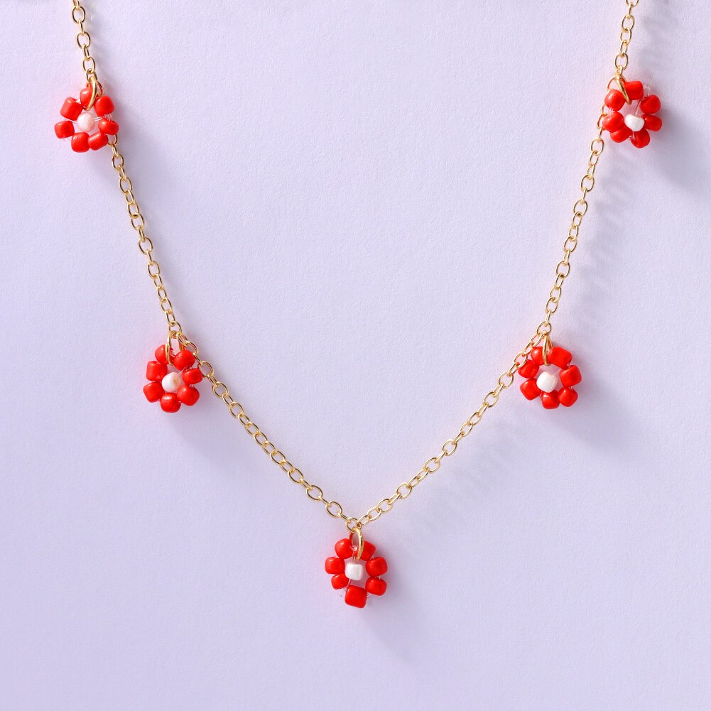 Collana di perline fiore margherita arcobaleno multistrato per donna cubana catena robusta girocollo Set gioielli bohémien regalo per feste Femme: 061204RD