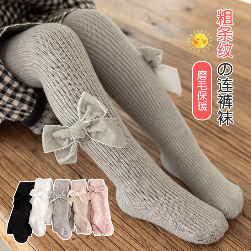 Baby Tights Winter Toddler Infant Pantyhose Big PP Soft Warm Cute Bow Princess White Velvet Kids Girls Tights