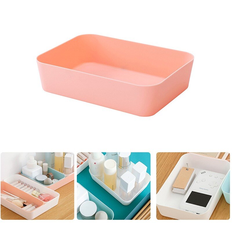 Drawer Separated Storage Box Kitchen Cutlery Small Box Rectangular Plastic Desktop Cosmetic Storage: pink 18X12X4.5CM