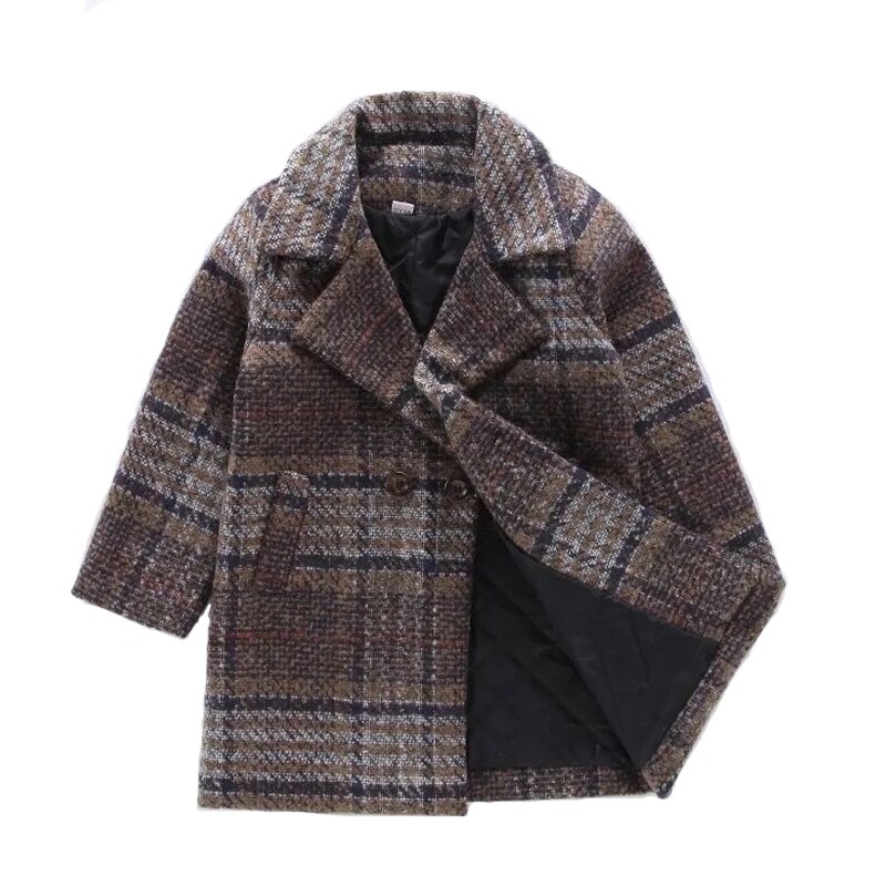 England Teenager Wool Coat For Boys Thicken Plaid Baby Boy Jacket Winter Kids Boy Warm Baby Winter Jacket 4-11Years