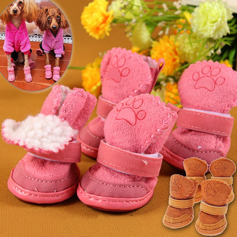 Zapatos para perros de invierno muy cálidas, 4 Uds., botas para perros, zapatos antideslizantes de algodón para mascotas pequeñas ChiHuaHua