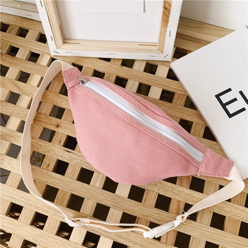 Unisex baby gils jongens effen rits canvas handtas borsttas heuptas schoudertas klein mini casual feesttas: Roze