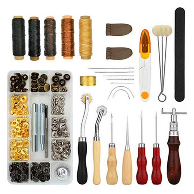 Leather Craft Tools Leather Sewing Kit Leathercraft Hand Tool Kits Stitching Punch Carving Tools Leather Sewing Tools For DIY: Style I