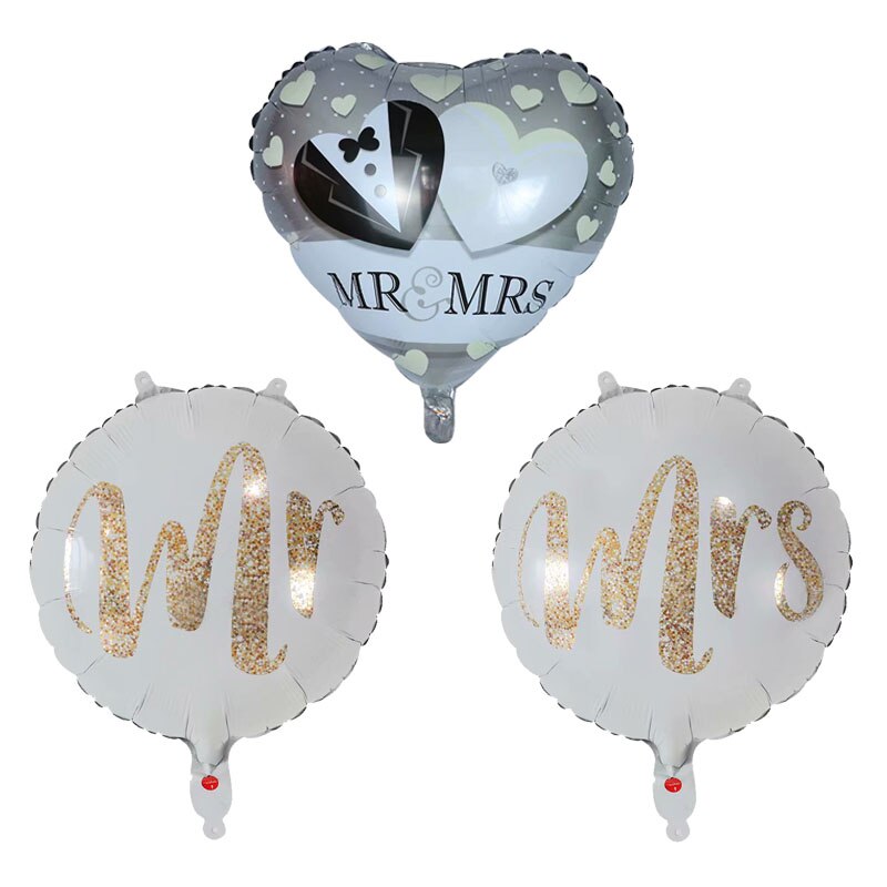 2 uds 18 pulgadas ronda oro blanco brillo impresión Sr. Y Sra. Globos de papel de aluminio de amor de la novia matrimonio decoración de la boda de Día de San Valentín suministros para eventos