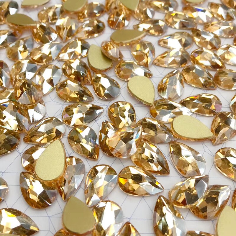 20Pcs Glas Crystal Rhinestones 3D Big Water Stenen Nail Art Decoratie Strass Polijsten Charm Accessoires Sieraden: Champagne / 9x14mm 50Pcs