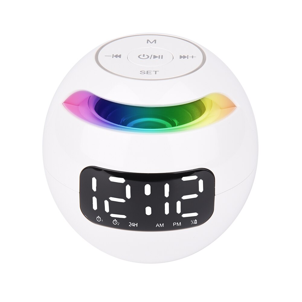 Mini Bluetooth Speaker Alarm Clock Wireless Bluetooth Sound Box With LED Display Digital Clock FM Radio Night Light Table Clock: White