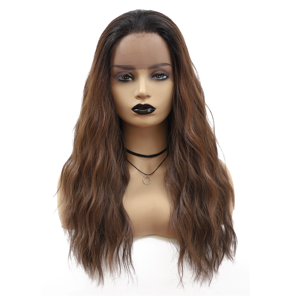 22'' X-TRESS Natural Wave Glueless Lace Front Wigs Dark Roots Ombre Brown Heat Resistant Synthetic Wig For Black Women Daily Use: OP430
