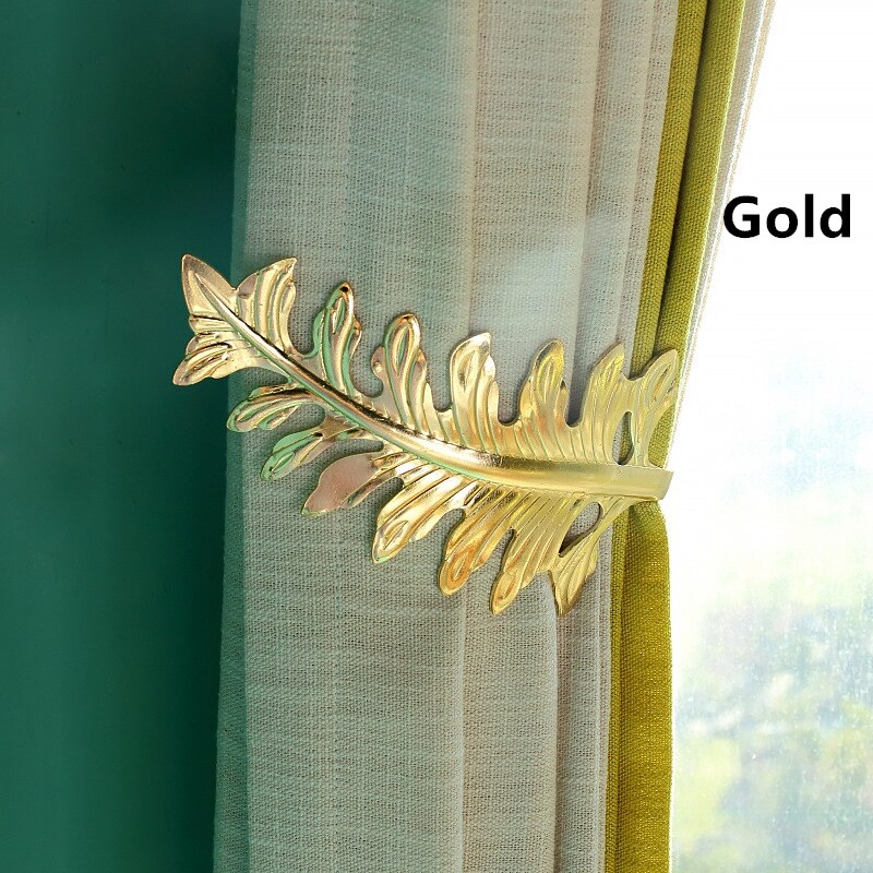 2 pièces rideaux décoratifs, grande feuille Vintage U forme mur monté fenêtre rideau draperie Tieback crochet: Gold