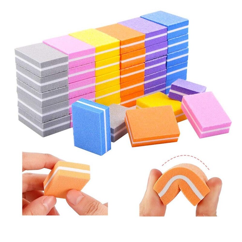 50 Stks/partij Mini Kleurrijke Sandwich Nail File Buffer Blok Roze Schuren Gereedschap Pedicure File Manicure Nail Art Accessoires