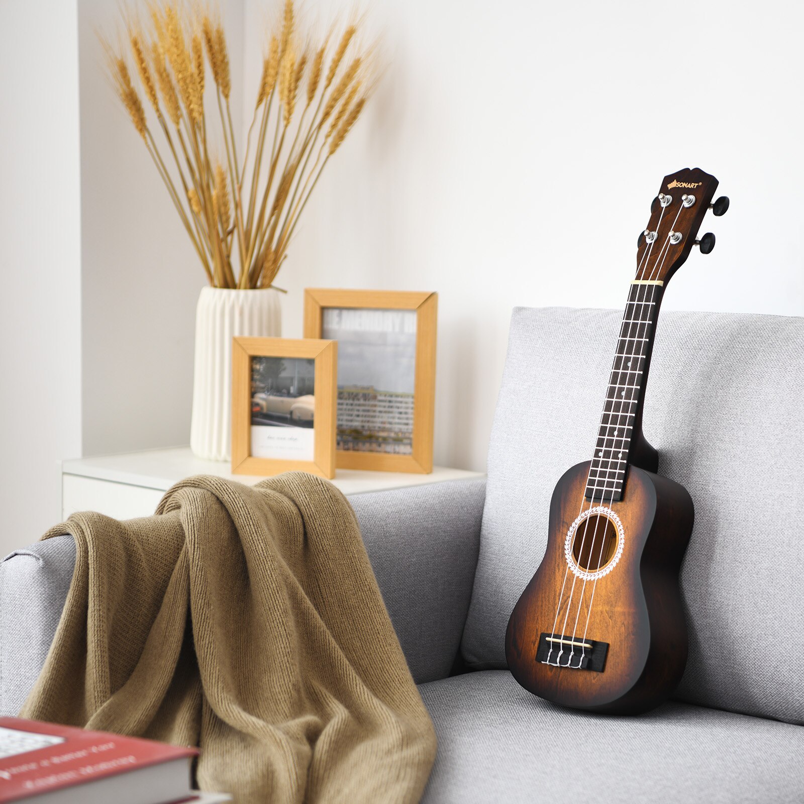 Kit Ukulele en bois, 53CM, pour débutants, accordeur numérique, petit démarreur, Instrument de guitare hawaïenne marron/rouge