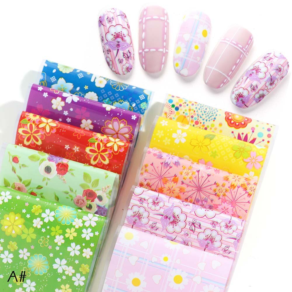 Holografisk stjärnklar nagelfolieuppsättning vit spetsblomma färggradient manikyr nail art överföring klistermärke foliedekoration dekal  sa798: A