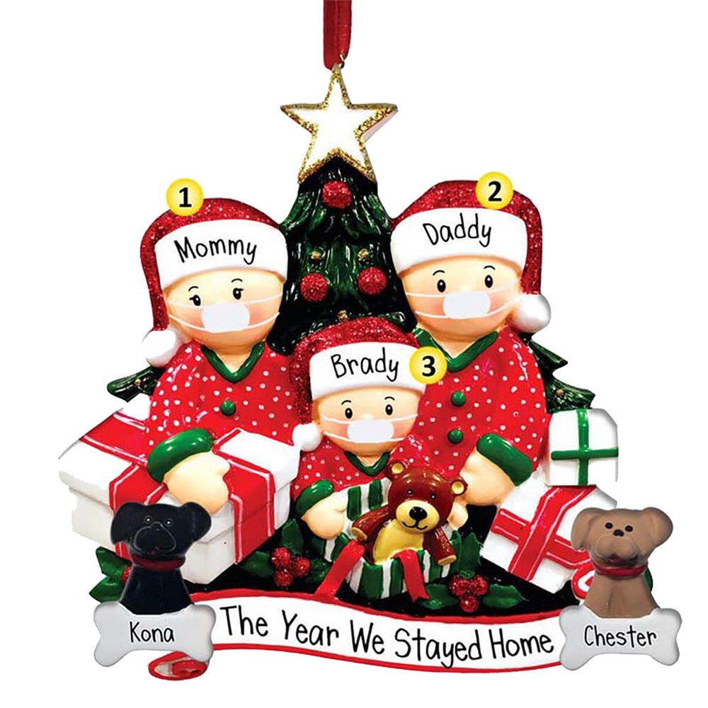 Mascarilla de Navidad para decoración de muñecas, máscara de Navidad para decoración colgante de muñecas, colgante para árbol de Navidad familiar, muñeco para el hogar: family of 3 people