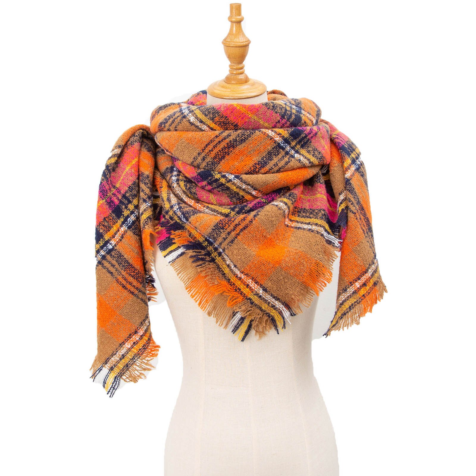 Womens Warm Long Shawl Wraps Large Scarves Knit Cashmere Tassel Plaid Scarf winter hijab scarf: OR