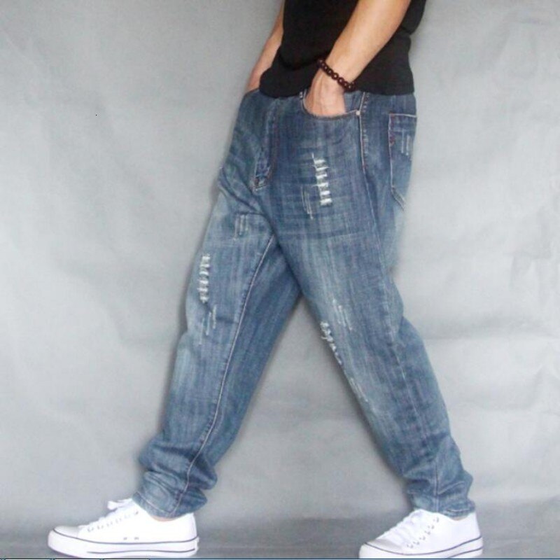 Top Mens Cargo Jeans Broek Gat Ripped Hip Hop Baggy Jeans Heren Loose Fit Casual Broek Katoen Maat 40 42