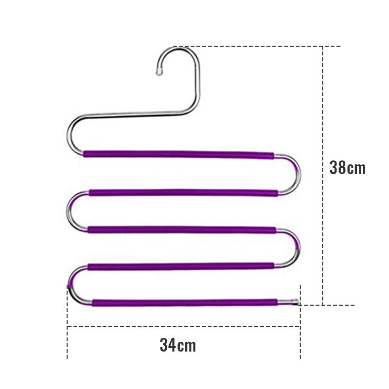 5 layers S Shape MultiFunctional Clothes Hangers Pants Storage Hangers Cloth Rack Multilayer Storage Cloth Hanger 1PCs: purple