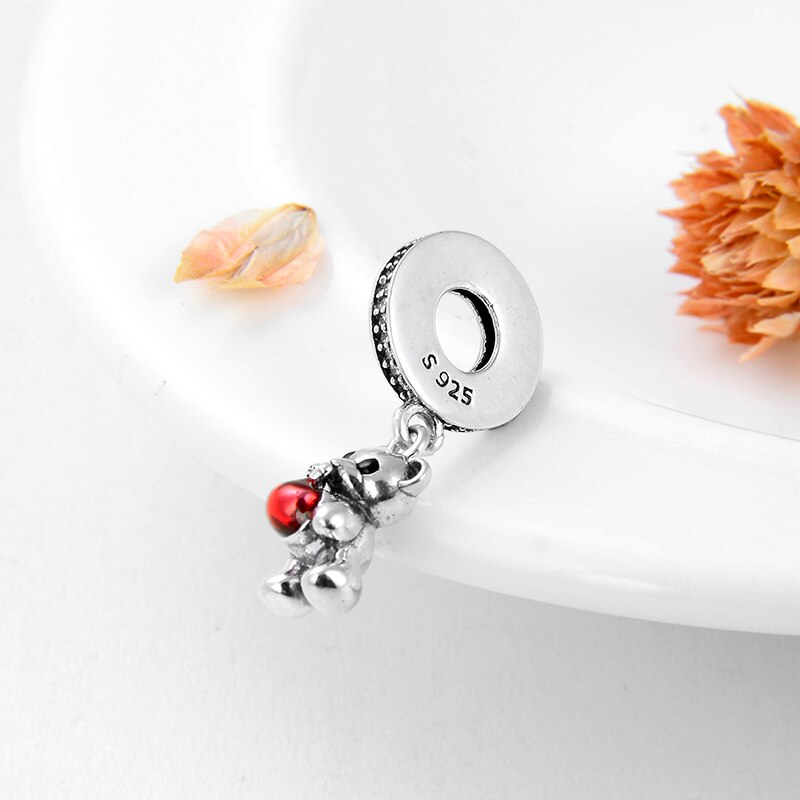 Abalorio de plata DIY para pulsera europea Original, cuentas de plata de ley 925, colgantes de amor, de navidad, oso de manzana