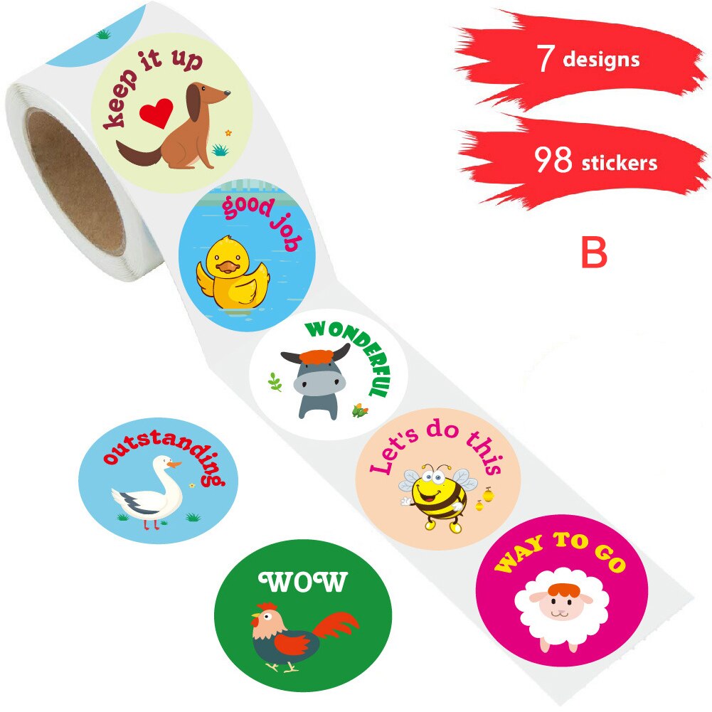 Cartoon Cute Animals Waterproof Students Reward Stickers For Kids Teachers Educational Learning Activities Motivational Portable: B