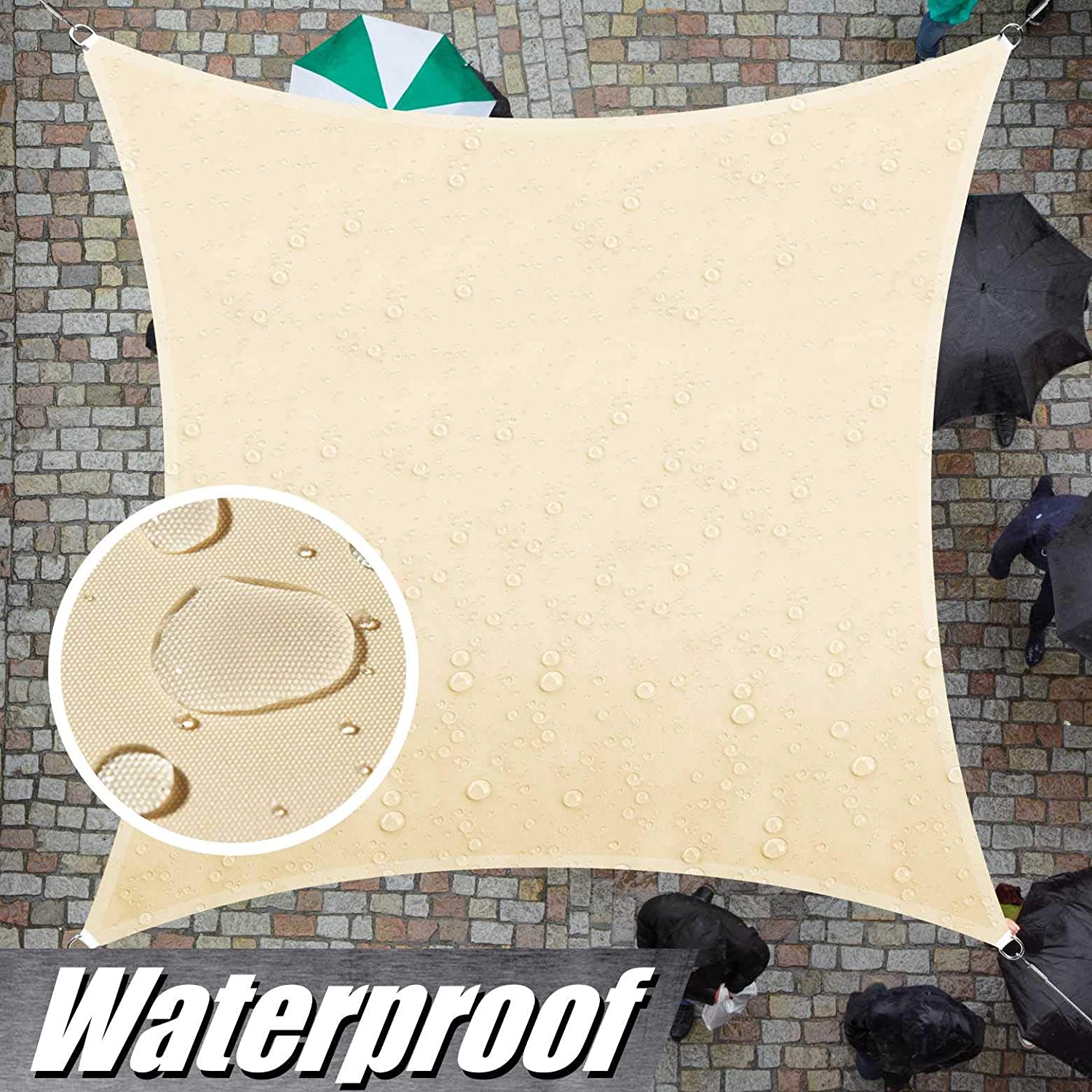Beige Quadratische Wasserdichte Sonne Sonnensegel Markise Bildschirm, 95% UV Blockade UV & Wasserdicht, für Terrasse Garten Carport