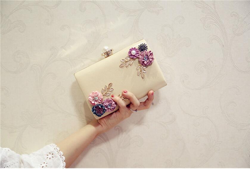 women handmade flowers evening bags mini wedding dinner bags luxury clutch purse with 2 chains