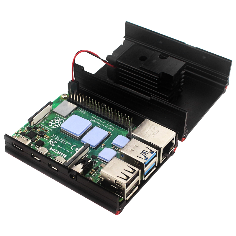 Raspberry  pi 4 aluminiumhölje med kylfläkt, kylflänsar, aktiv kylare, fallskyddande låda för  pi 4