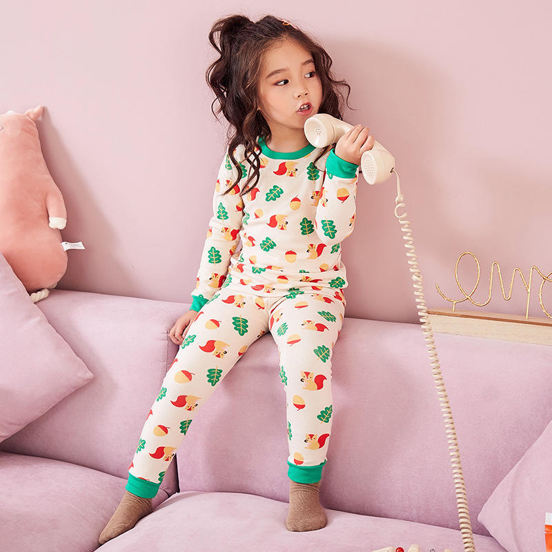 Boys & Girls Warm Sleepsuits Round Neck Tops And Long Pants Casual Ribbed Cuffs Sleepsuits For Spring Winter Sleepwears