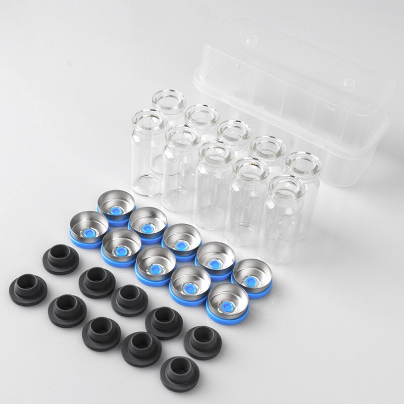 50 viales de vidrio para inyección y tapas de aluminio de plástico, frascos para medicamentos antibióticos 10ml frascos de prueba de muestra de vidrio transparente