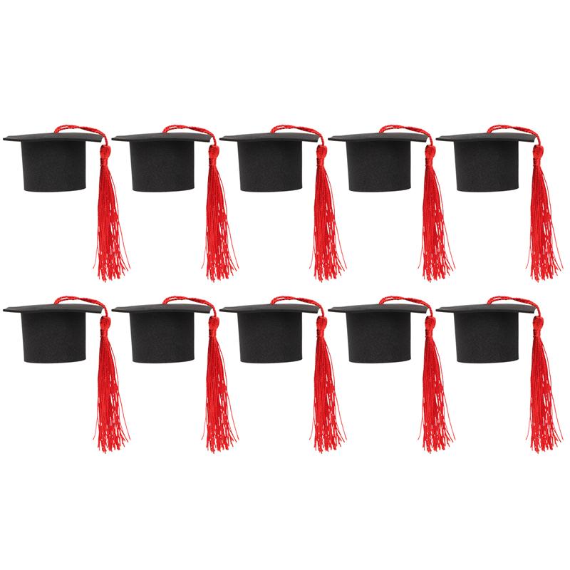 Mini gorros para decoración de pasteles, adornos de recuerdo para la temporada de graduación, sombrero de despedida de soltera, sombrero de Doctor, gorros de decoración para fiestas, 10 piezas: Red