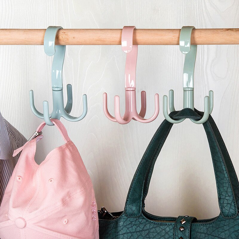 Plastic Hook Family Storage Rotatable Hanger Multi-Functional Load-Bearing Strong S Hook For Kitchen And Bathroom 4 Claws Pink
