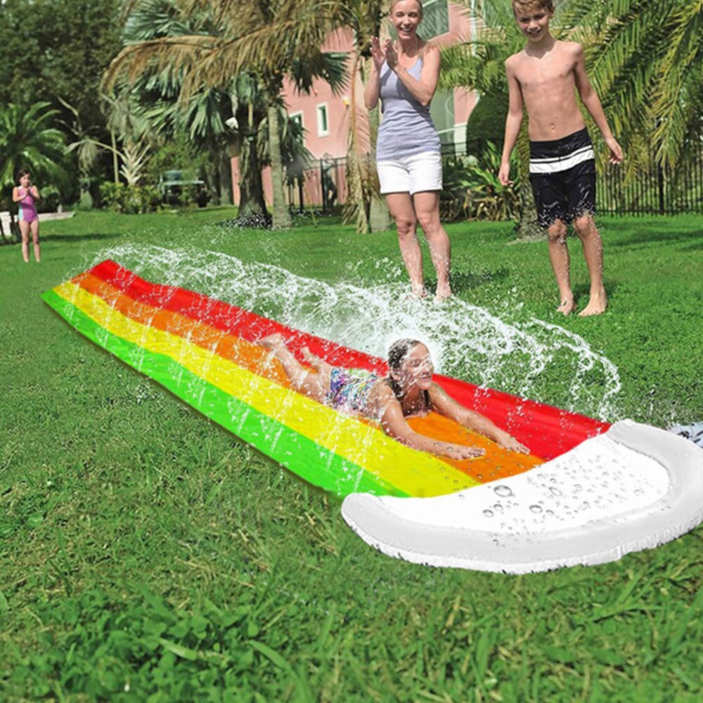 Kids Surf Zwembad Tuin Fontein Zwembad Regenboog Patroon Funny Kids Waterglijbaan Milieuvriendelijke Pvc Speelgoed Strand Regenboog Waterglijbaan