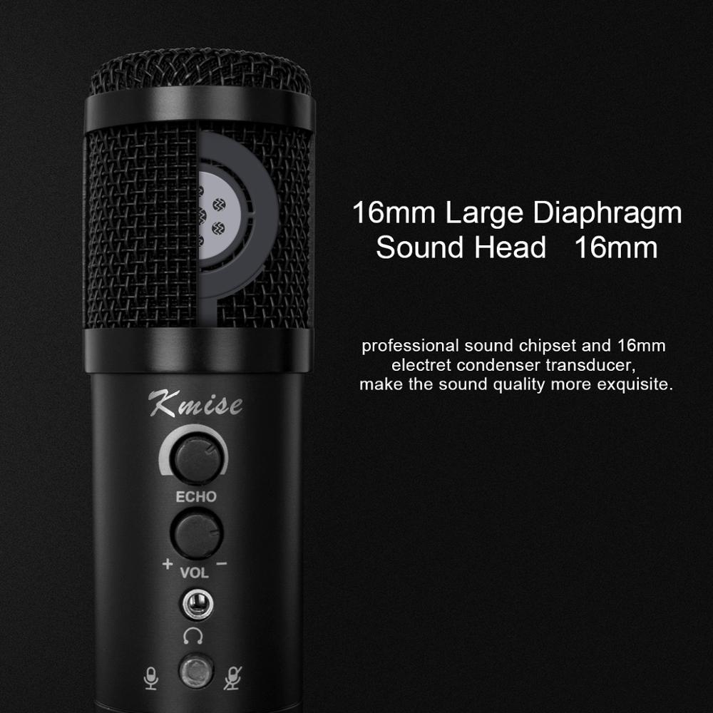 Kmise USB Condenser Microphone 16mm Large Diaphragm for Window&Mac Multipurpose Mic for Studio Recording Gaming Broadcast