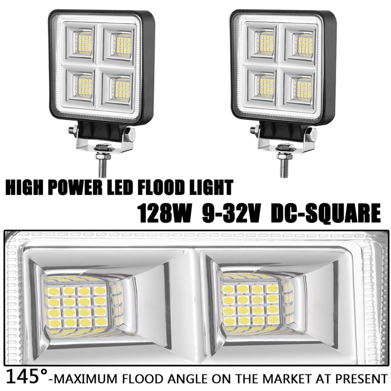 ADZOON 4inch 128W Flood Beam LED Work Light 12v 24v for Off Road Truck Bus Boat Fog Light Car Light Assembly