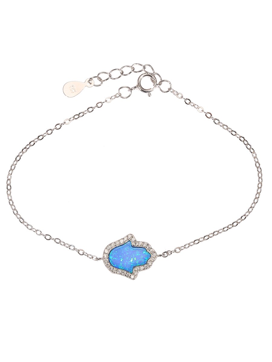 925 Sterling Zilveren Blauwe Opaal Hamsa Hand Armband Voor Vrouwen Fatima Ketting Armbanden Vriendschap Lucky Sieraden: Default Title