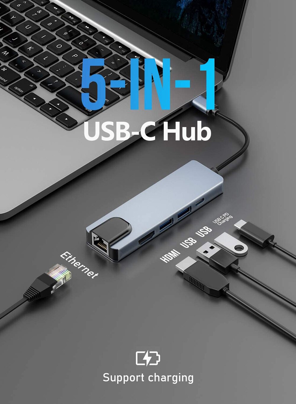 Type-C Hub USB-C Naar Hdmi-Compatibel USB3.0 Gigabit Lan Ethernet Docking Station Multifunctionele Usb C hub Voor Macbook Dell