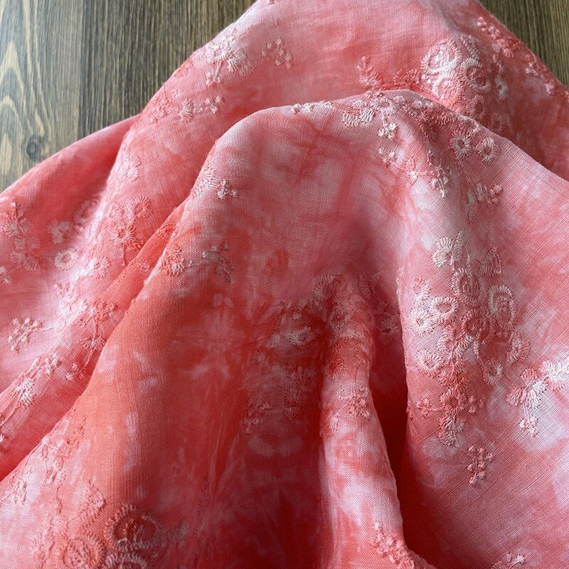 ramie fabric Heavy industry embroidery tissu Hand tie dyed dress shirt sewing