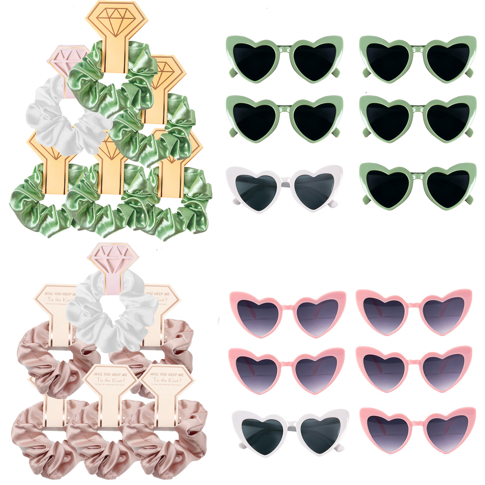 12/6 pezzi regali per damigelle d'onore di nozze cravatte per capelli da damigella d'onore nastri per occhiali da suola a forma di cuore addio al nubilato addio al nubilato bomboniere