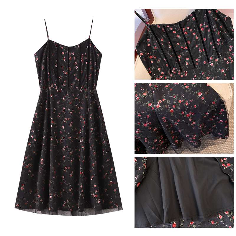 Vestido casual de verão feminino, tamanho positivo, solto, confortável, preto, estampa de chiffon, comprimento médio, grande, forro em linha A