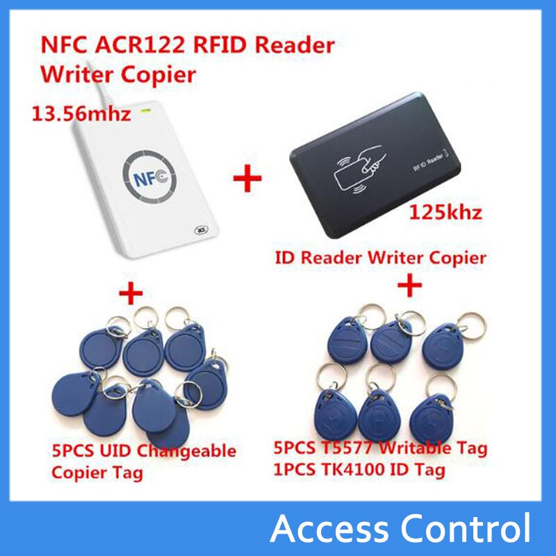 Nfc acr 122u hf rfid-kaart & 125 khz id-lezer schrijver duplicaat crack kloon  s50 m1 uid veranderbaar  em4100 t5577 rfid-kaarten + kopieertool
