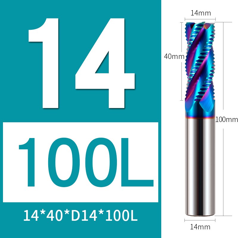 HRC65 Rough Skin Tungsten Steel Milling Cutter 3MM To 20MM CNC Milling Cutter Special Milling Cutter For Steel Roughing: 14X40XD14X100L