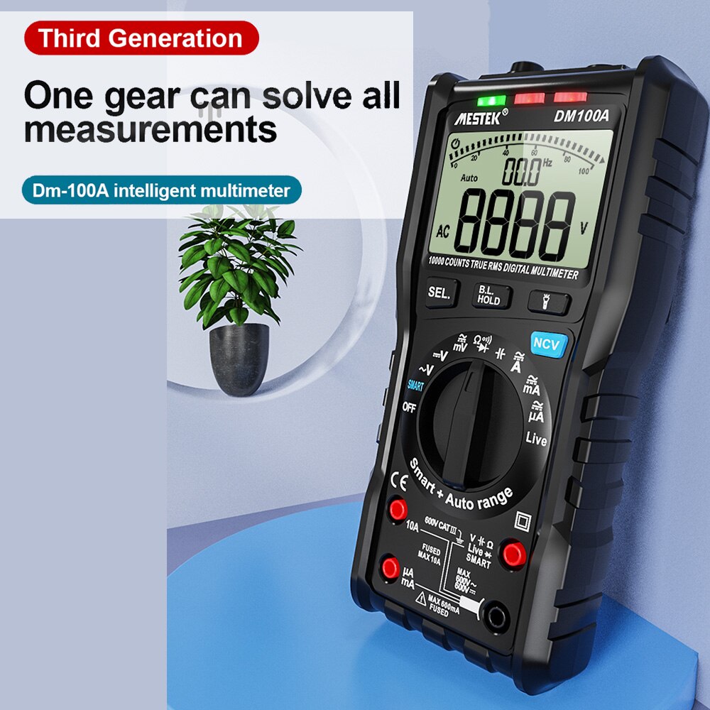 MESTEK DM100A Digital Multimeter Universal Meter 10000 Count AC/DC Voltage AC/DC Current Resistance Capacitance Measurement Tool