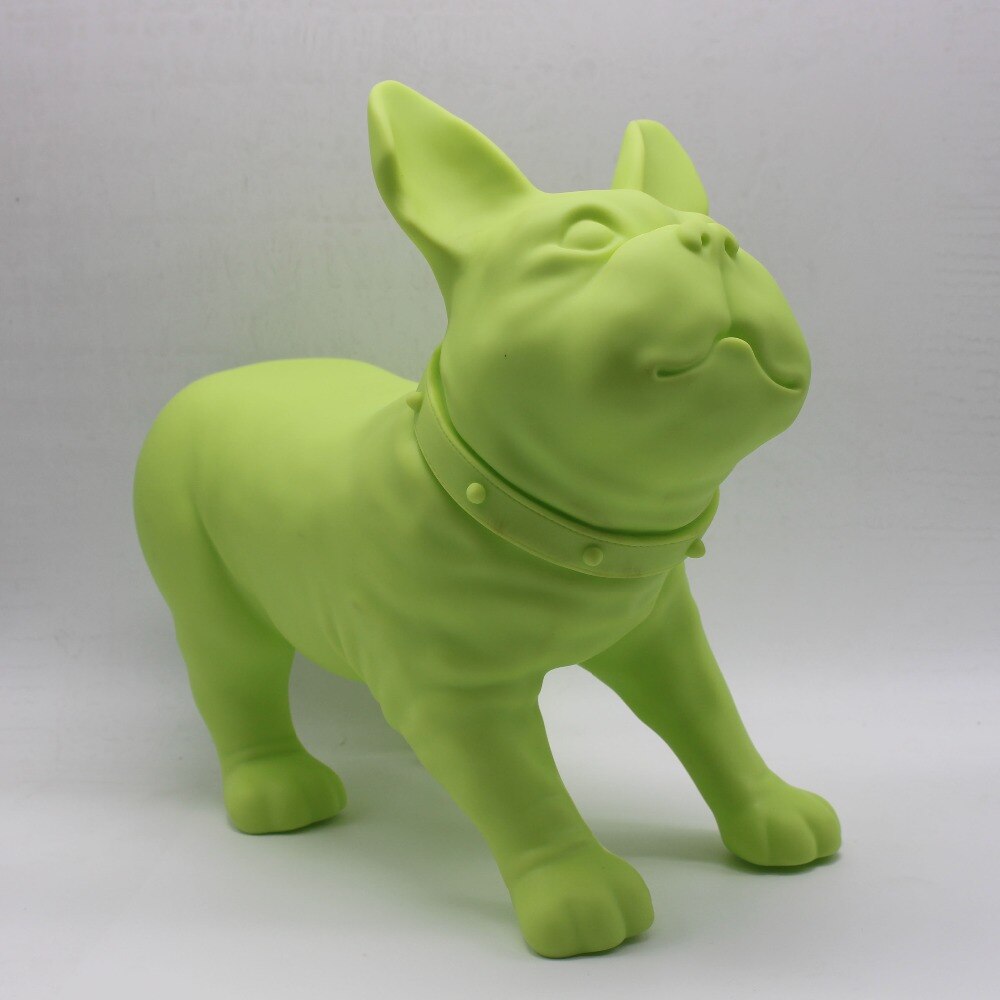 Maniquí de perro Bulldog francés de plástico verde, venta para tienda de mascotas, exhibición
