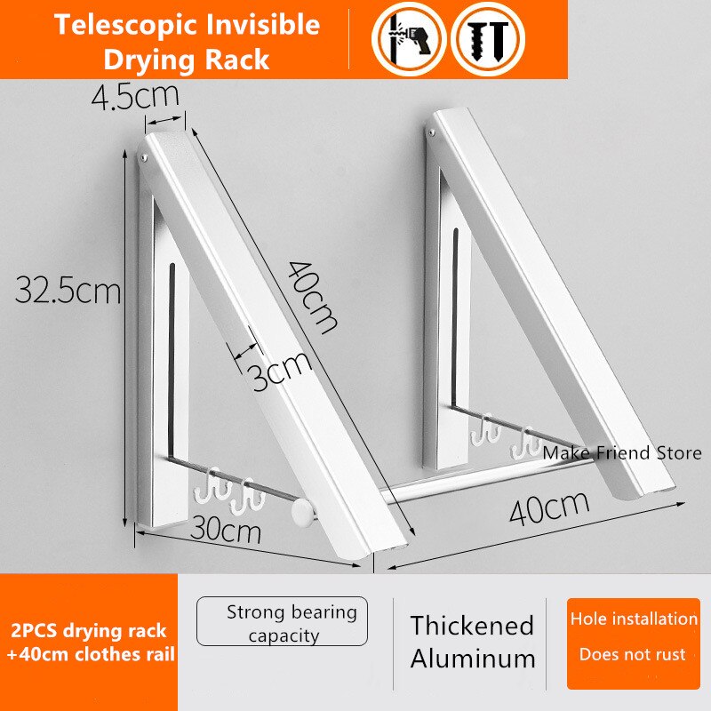 Colgador de ropa de pared plegable, tendedero telescópico para exterior, tendedero de ropa, varillas ajustables para balcón